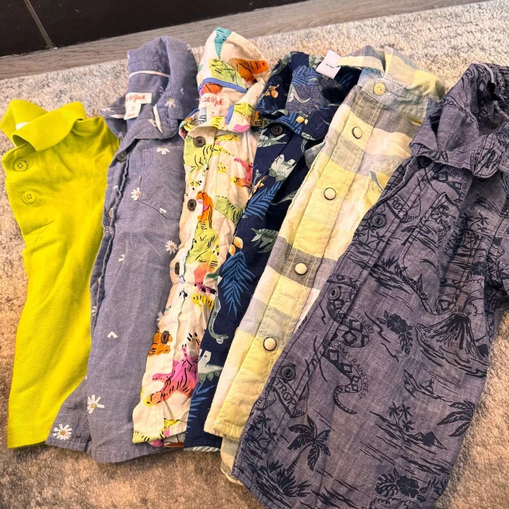 Toddler Short Sleeve lot of Button up & Polo Shirt Set‎ of 6 Printed Tops